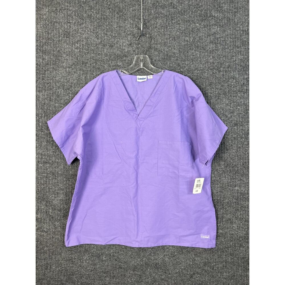Landau Scrub Top Womens Large Purple Short Sleeve V Neck Cotton Medical
